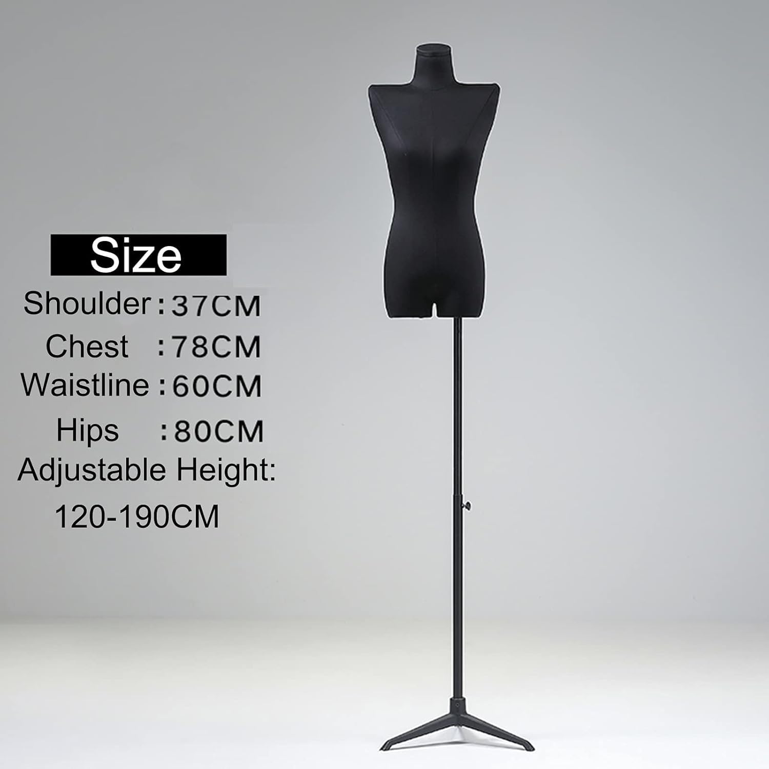Damski manekin tułowia, damski manekin model z drewnianymi ramionami, 120-190 cm regulowana wysokość stojak (B)