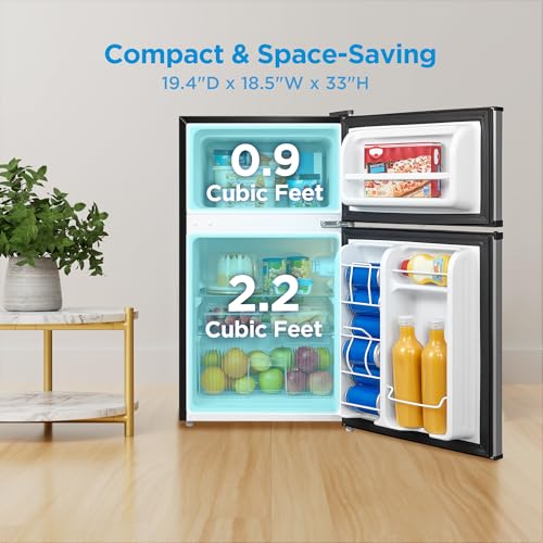 Image of Midea WHD-113FSL 3.1 Cu Ft Compact Fridge with Freezer, Energy Star Certified Mini Fridge with Interior Light, Adjustable Shelves, Perfect for Office, Dorm, Bedroom, Silver