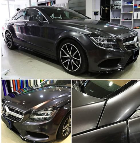 Image of WISDOM Grey Metallic Vehicle Wrap Vinyl Matt Finish Easy Apply Air-Release Weatherproof DIY Car & Motorcycle (Grey Glossy Metallic, 20 Inch X 12 Feet)