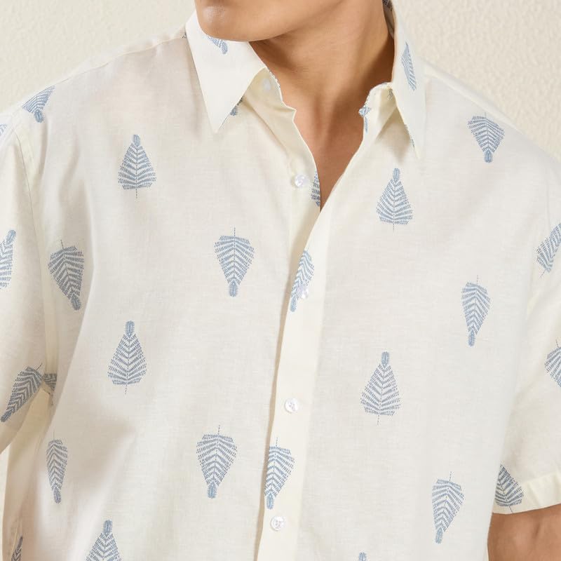 Image of MARK & ALBERT Men's Half Sleeve Linen Slim Fit Shirt