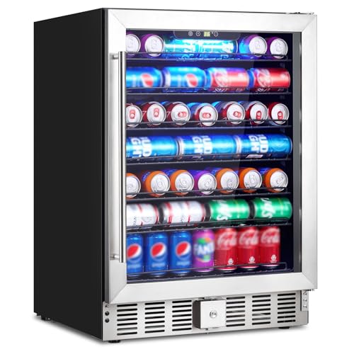 GarveeHome 24 in Beverage Refrigerator 5.1 Cu.Ft Beverage Fridge 166 Cans Capacity Drink Fridge with 3660F Adjustable Digital Temperature Control Compressor and Safety Lock