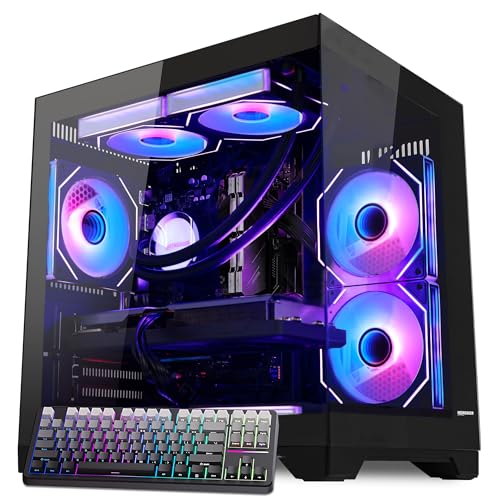 Image of Panorama Gaming PC Desktop AMD Ryzen 5 9600X 6-Core 3.9GHz, Radeon RX 9060 XT 16GB, 32GB DDR5 RAM 6000MHz,1TB PCIe SSD, WiFi&BT Prebuilt PC 650W PSU,Liquid Cooler,Windows 11,Gaming Keyboard