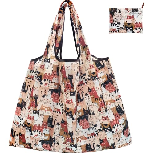 FenFang Borsa Spesa Pieghevole Grande, Borsa Della Spesa Riutilizzabile, Sacchetti per la Spesa Frutta di Stoffa, Borsa Shopper Tessuto, Shopping Tote Bag Ecologiche Lavabili (Gatto Grigio)