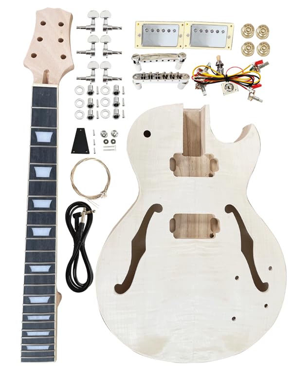DIY Single Cut Electric Guitarr Kits with Mahogany Body and Neck - Rosewood Fingerboard and All Components Included LP Hollow Beginner Kit Build Your Own Guitarr