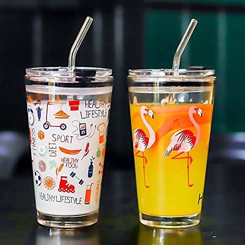 Image of Coffee Mug with Straw & Lid - Multipurpose Mason Jar Style Can Sipper for Green Tea, Milk, Juice, Smoothies & More - Reusable Drinking Cup for Home & Office (Printed Coffee Mug 470)