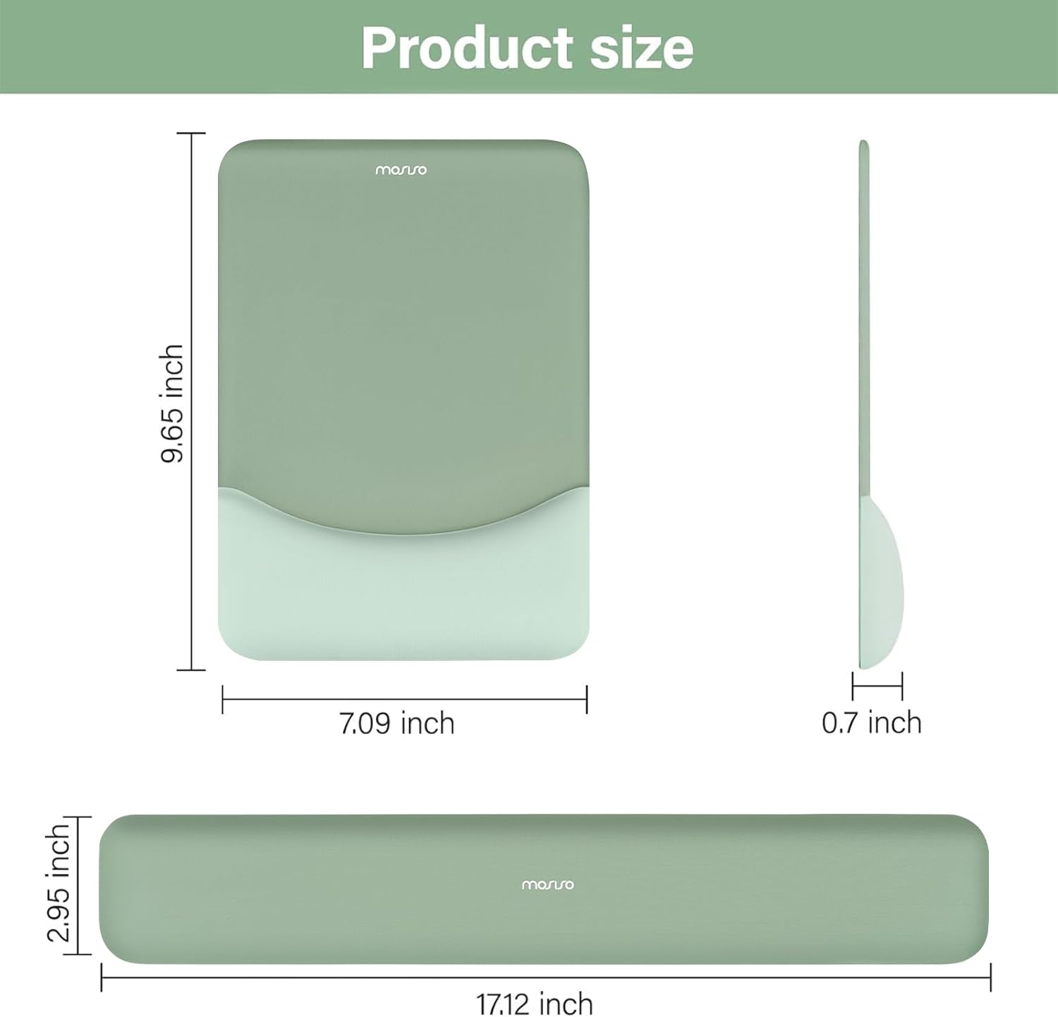 MOSISO Wrist Rest Support for Mouse Pad&Keyboard Set, Rectangular Ergonomic Mousepad Non-Slip Base Home/Office Pain Relief&Easy Typing Pad with Neoprene Cloth&Raised Silicone Lining, Green - Image 7