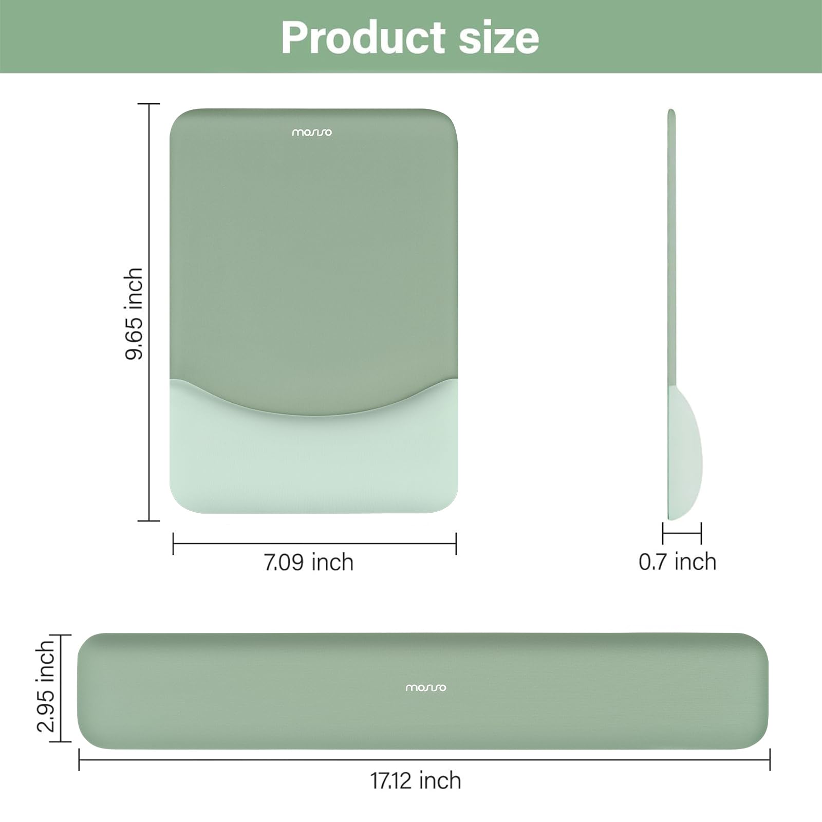 MOSISO Tappetino Mouse con Poggiapolsi e Tastiera Set, Ergonomico Antiscivolo, Memoria Schiuma, Verde