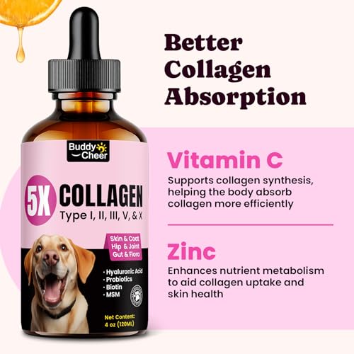 Premium Collagen for Dogs & Cats - 5 Types of Grass-Fed Collagen (I, II, III, V & X) - Tally Dog Colágeno Drops Plus MSM, Biotin & Hyaluronic Acid for Skin, Coat, Joints, Allergy & Itch Relief – 120ml #5