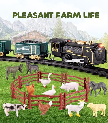 image for ifanface Farm Toy Train Set, Electric Steam Train Engine with Light & 
