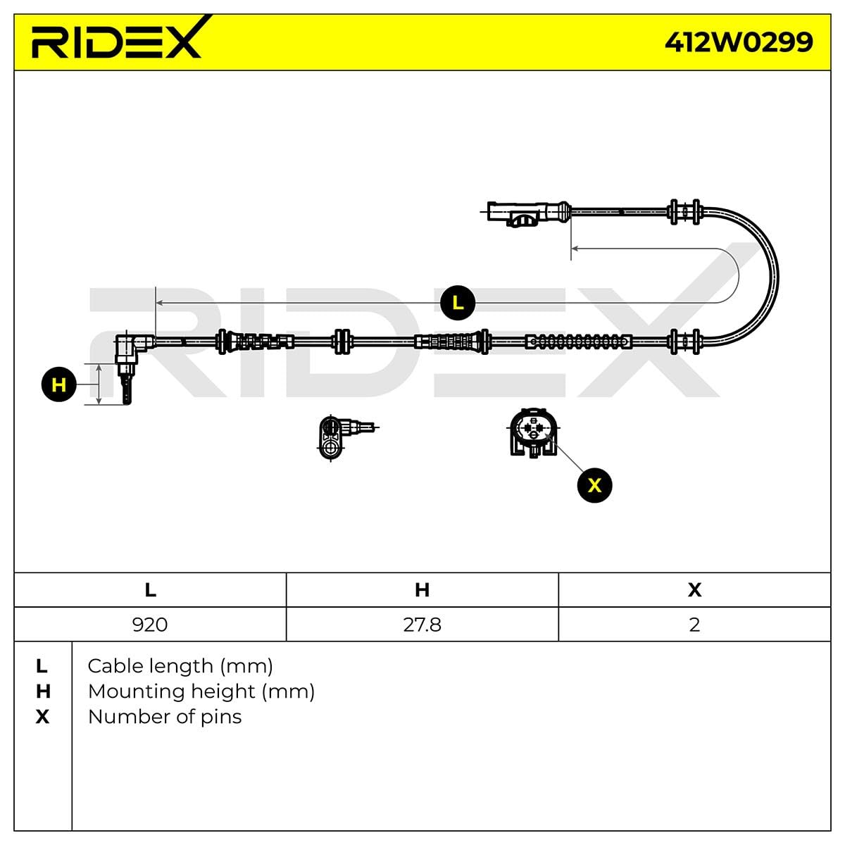 RIDEX 412W0299 Sensore ABS Anteriore bilaterale