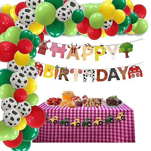 Farm Birthday Party Supplies Farm Barnyard Animals Party Decorations Farm Happy Birthday Banner Tractor Garland, Farm Balloon Garland Kit For Farm Theme Party, Barnyard Animals Birthday Party Green Tractor Party Supplies #TOP2
