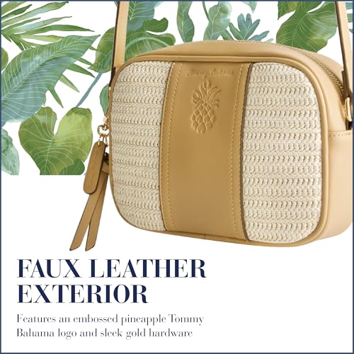 Tommy Bahama Camera Bag, Women's Mini Shoulder Handbag with Embossed Logo and Adjustable Shoulder Strap, Tan3