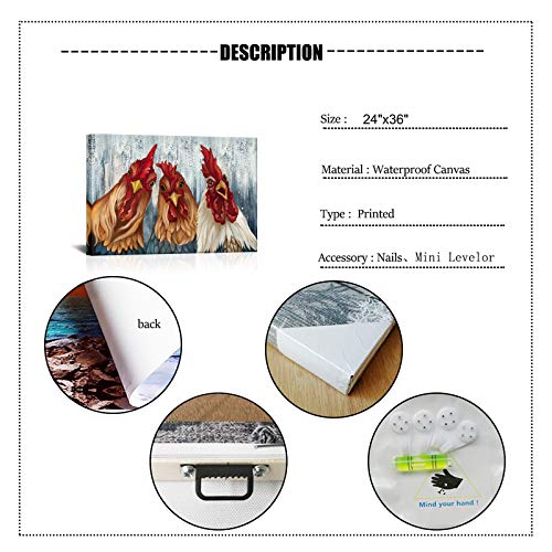 Chicken Kitchen Canvas Wall Decor Funny Rooster And Hen Picture Print Animal Painting Artwork Rustic Home Art Farmhouse Wall Art Living Room Bathroom Kids Room Decoration24 X36 #TOP5