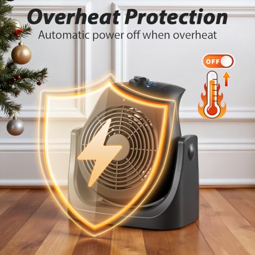 Image of Portable Electric Space Heater Cooling Desk Fan 2 in 1 Heater Fan Combo with 45 Tilt, 2 Wind Speeds, 1500W Overheat Protection Personal Small Heater for Home Office