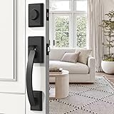 Natsukage Front Door Handle Set Heavy Duty Entry Door Lock Set Entrance Handle Set, Single Cylinder Deadbolt Lever Handle, Reversible Right & Left Handed Doors, Matte Black (A5253 (Keyed Handleset))