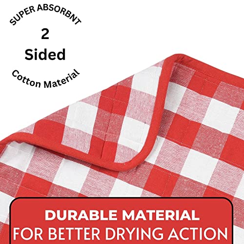 Image of Dish Drying Mat for Kitchen Utensils, Reversible Absorbant Cotton Checks Drying Mats, Washable, Counter top Cushion Pad Tableware, 46x61 Cms Red by Lushomes (18x24 Inches, Set of 2)