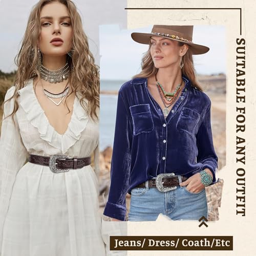 Cowgirl Cowboy Mens Genuine Leather Belt - Vintage Western Leather Buckle Belt for Women Men2