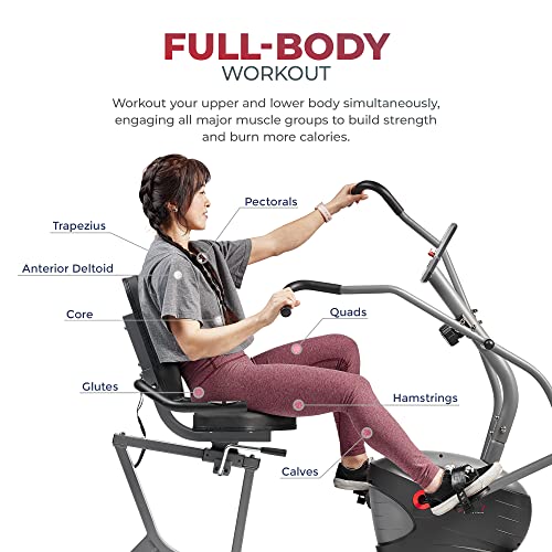 Image of Sunny Health & Fitness Smart Recumbent Bike, Full-Body Home Training with Arm /Leg Exercisers, Indoor Cycling Workout Machine Plus Adjustable Seat & Bulit-in Pulse Sensors, Free SunnyFit App Connection