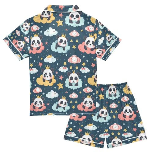 senya Panda on Cloud 1 Satin Summer Pajama Sets Silk Short Sleeve Button Down Sleepwear2