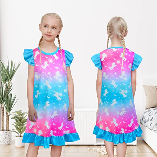 Fiodrimy 2Pcs Girls Nightgowns 3-8 Years Unicorn Sleepwear Night Sleep Dress Pajamas Little Kids Toddler Soft Nightgown4