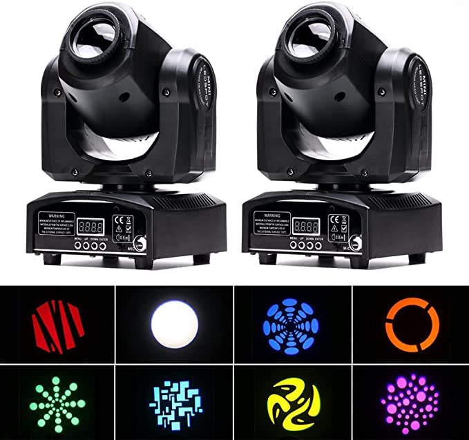 WZYBUTA Lyre LED ,Lumière de scène à tête mobile, DMX512 Lumiere DJ pour les événements en direct intérieurs et extérieurs, Bar, Karaoké, 8motifs 8couleurs