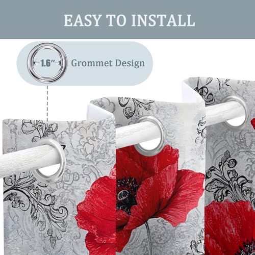Red Poppy Curtains for Bedroom 90x90, Floral Curtains Blackout Living Room Home Decor, Printed Window Eyelet Drapes 90 Inch Drop 2 Panels - TEB252 - Image 6