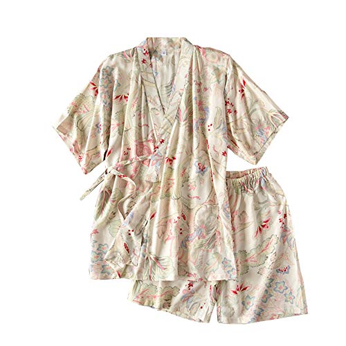 un-brand Pijama japonés de Manga Corta con Pantalones Cortos y Kimono Yukata para Mujer (Talla L, A4)