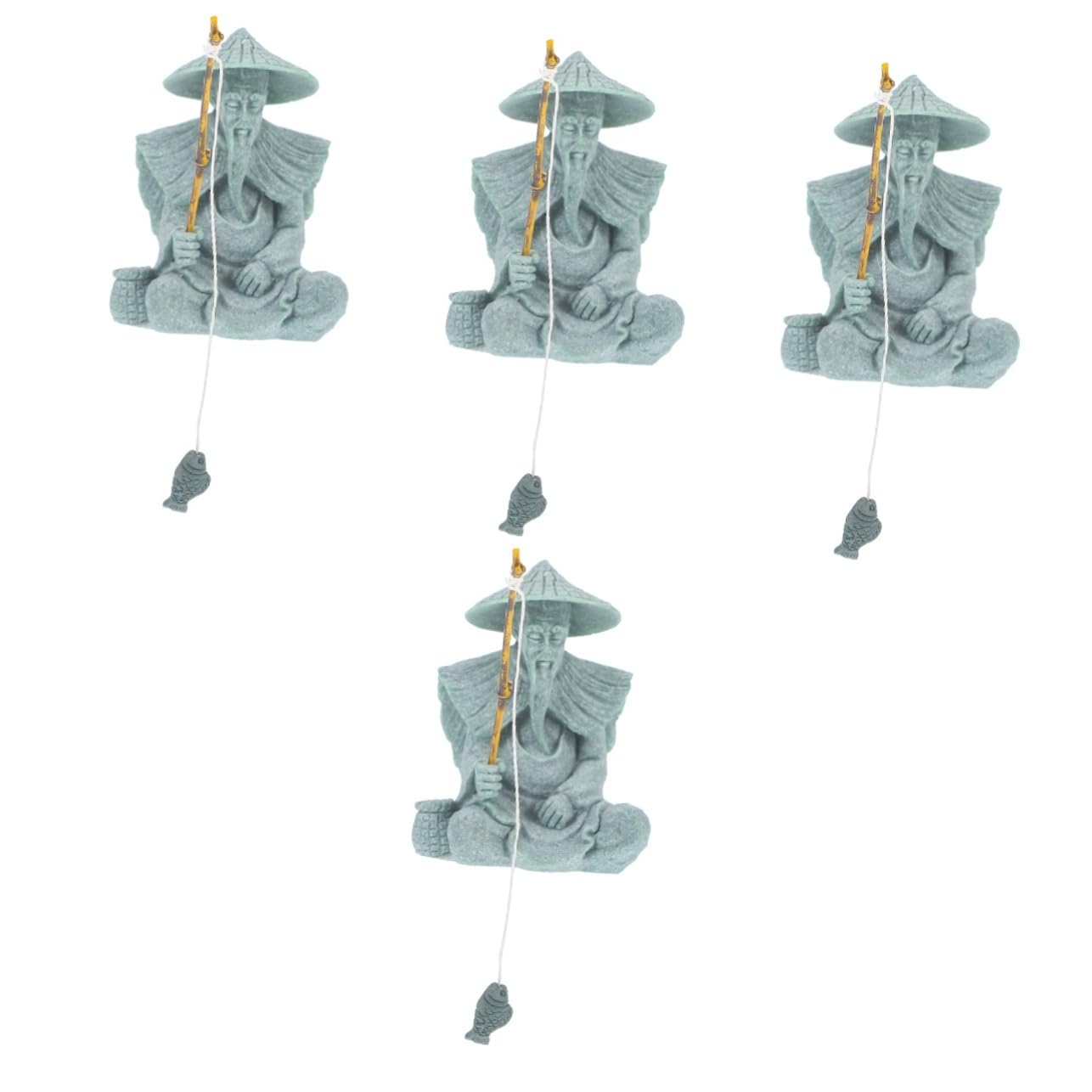 PRETYZOOM 4 Pezzi Rockery Fish Tank Piccola Statua Delicata Del Pescatori Acquario Decor Acquario Decorazioni Sabbia Bonsai Figurina Falso Vuoto Spiaggia Mini Acqua Verde