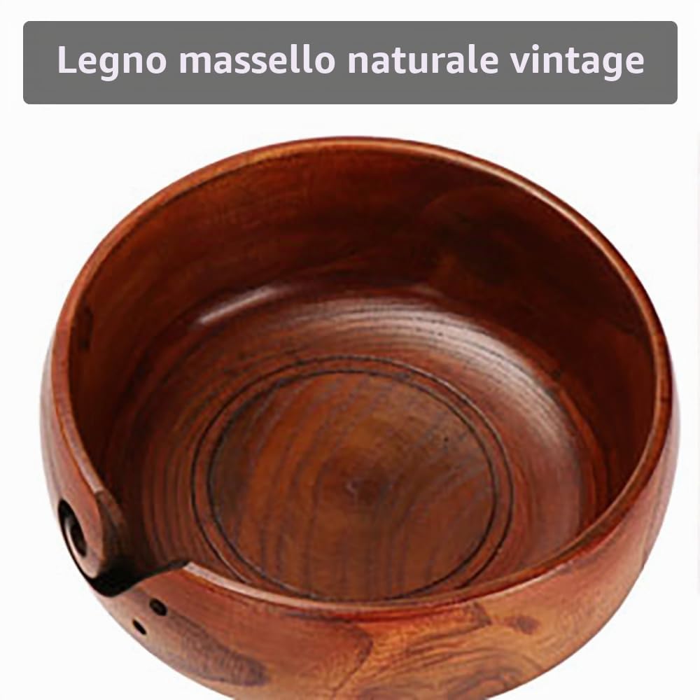 Ciotola per filati in legno per maglieria, Yarn bowl for crochet supporto per filati per lavorare a maglia con coperchio - stile retrò (15*9,5 cm)