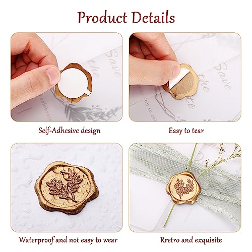 Yoption Eucalyptus Wax Seal Stickers, 50 Pack Envelope Seal Stickers Envelope Seals Self Adhesive Gold Stickers for Wedding Party Birthday Christmas