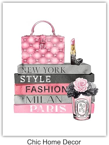 Miniatura 8 de High Fashion Design Wall Decor - Glam Wall Decor - Designer Handbags, Perfume, Shoes - Living Room Picture for Women, Girls Bedroom - Pink Art -