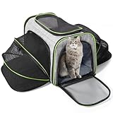 Siivton 2 Sides Expandable Pet Carrier, Airline Approved Soft-Sided Dog Cat Carrier Bag with Fleece Pad for Cats, Puppy and Small Animals (2 Extension Gray_Green, L:17.5' L x 11.0' W x 11.0' H)