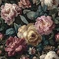 Guvana Dark Floral Peel and Stick Wallpaper Vintage Black Floral Contact Paper Retro Pink Moody Flower Wall Mural Home Vinyl Romantic Removable Renter Friendly Wallpaper for Bathroom Walls 17.3"x78.7"