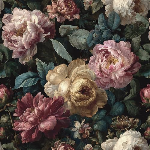 Guvana Dark Floral Peel and Stick Wallpaper Vintage Black Floral ...