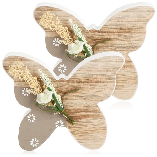 com-four® 2X Dekofigur aus Holz - Schmetterling für Frühlingsdeko - Aufsteller zu Ostern,...