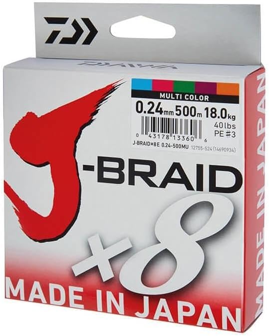 Daiwa J-Braid 8 Braid 300 m Multicoloured Braided Fishing Line