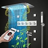 Luxury LED Shower System, Bluetooth Control Smart Music Thermostatic Rain Shower Set with Multi-Func