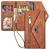 iPhone 12 Pro Max Case Wallet for Women,Kudex 7 Card Holder Envelope Flip Protective Leather Magnetic Kickstand Feature Zipper Wallet Clutch Case for Women for iPhone 12 Pro Max 6.7 Inch(Brown)