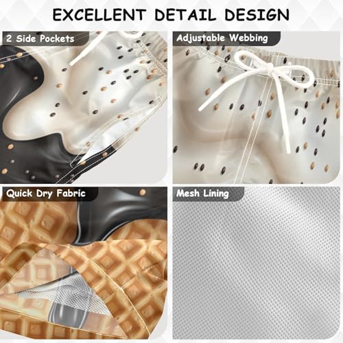 Pigsaly Boys' Swim Board Shorts Glaze Gold Sprinkles Black White Ice Cream Boy's Swim Trunks Kids Swimwear M3