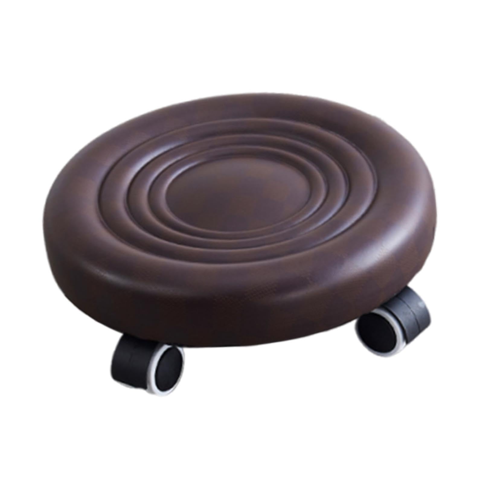 Swivel Rolling Low Stool Footrest with Swivel Caster Sturdy Low Rolling Seat for Entryway Manicure Salon Pedicure Home Office, Brown