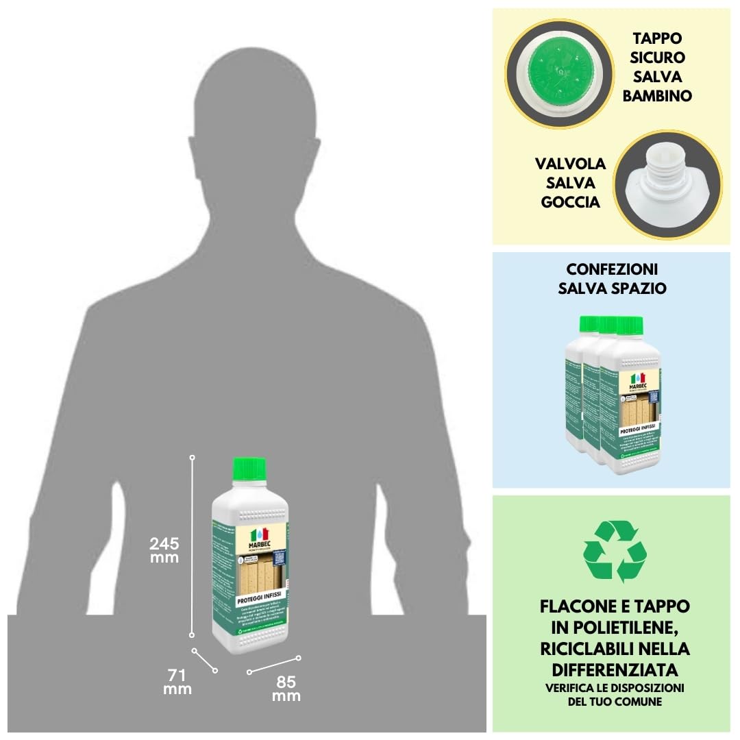 PROTEGGI INFISSI 500ML Cera per Infissi Esterni Marbec. Protezione Anti-Macchia, Anti-Degrado, Ravvivante Naturale per Serramenti. Uso Interno ed Esterno.