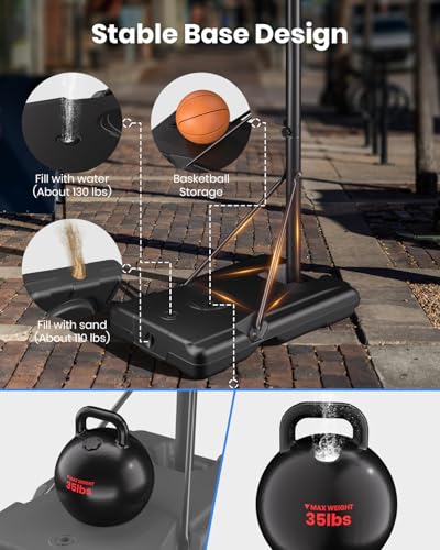 Image of IGL Portable Basketball Hoop, 5.6-10FT Adjustable Basketball Goal System, 40 /44 Inch Outdoor Basketball Hoop & Goals for Kids, Youth, and Adults in The Backyard, Driveway with PC Backboard