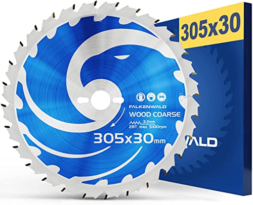 FALKENWALD® Lama per sega circolare per legno 305 x 30 mm - Compatibile con Bosch GCM 12 GDL – Lama per sega circolare 305 x 30 con 28 denti in metallo duro