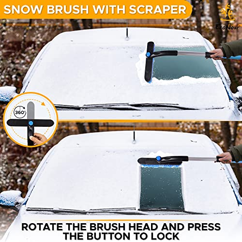 Image of EcoNour 27 inch Extendable Snow Brush and Ice Scraper for Car Windshield | 2-in-1 Telescoping 360 Snow Brush with Pivoting Head | Window Ice Scraper for Snow Removal | Winter Car Accessories