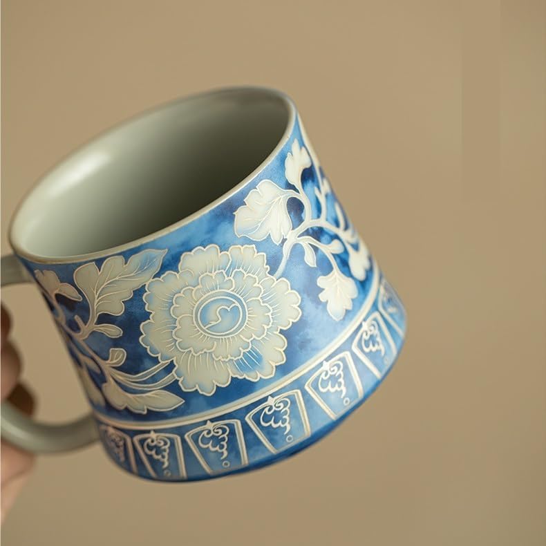 Tea Cup Ru Kiln Yuan Blue and White Office Host Handle Drinking Ceramic Set Soaking Container