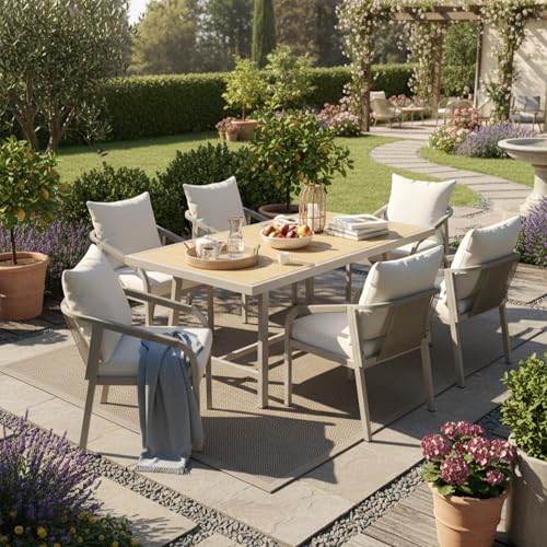 Yihomfy Ensemble Repas Exterieur 6 Places avec Table et Chaises - Structure en Acier Galvanisé,...