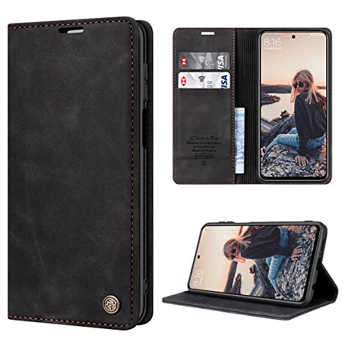 RuiPower Handyhülle für Xiaomi Redmi Note 9S Hülle, Redmi Note 9 Pro Hülle Premium Leder PU Flip Case Magnetisch Klapphülle Schutzhülle für Xiaomi Redmi Note 9S/ 9 Pro/9 Pro Max Tasche - Schwarz Cover