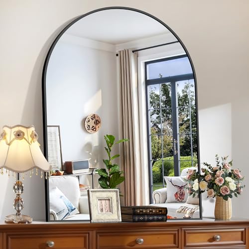 CIRCUMI Arched Wall Mirror 36x48 Black Arched Mirror with Tempered Glass Metal Frame Large Size for Bathroom Living Room Entryway Over Sink Arch Mirror for Decor Shatterproof&Crystal-Clear