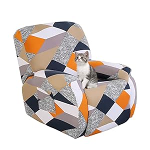 Jaotto Housse de Fauteuil Relax Extensible 1 Place, Housse de Fauteuil Relax Inclinable Electrique, Couverture de Chaise Canapé Relax avec Poche, Protecteur pour Fauteuil Inclinable,Géométrie Orange