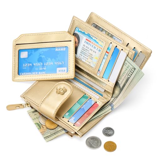 Image of RNIEGA Small Wallets for Women Leather Bifold Wallet Women RFID Blocking Purse Credit Card Holder with 15 Card Slots and ID Window Coin Pocket